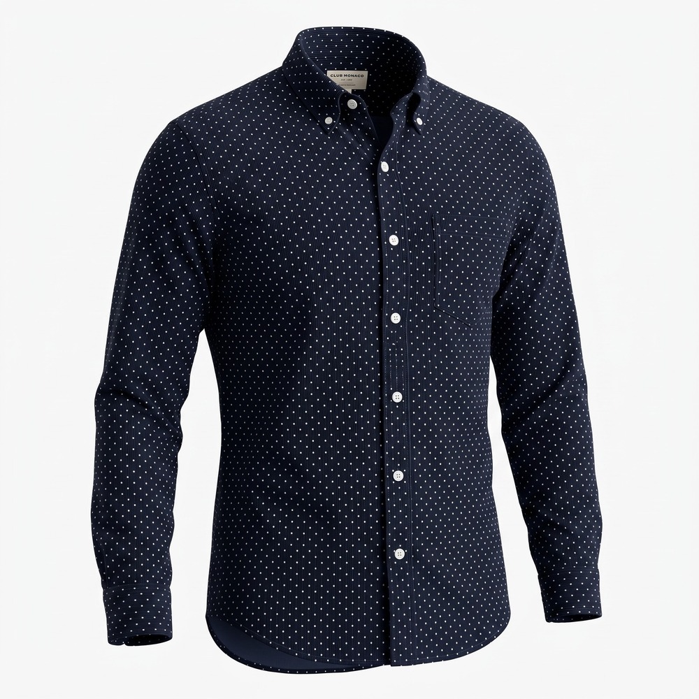 Club Monaco‎ Mens Slim Fit Navy Polka Dot Corduroy LS Button Down Shirt XS